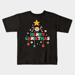 Merry Christmas Groovy Family Xmas Tree Family Christmas Kids T-Shirt